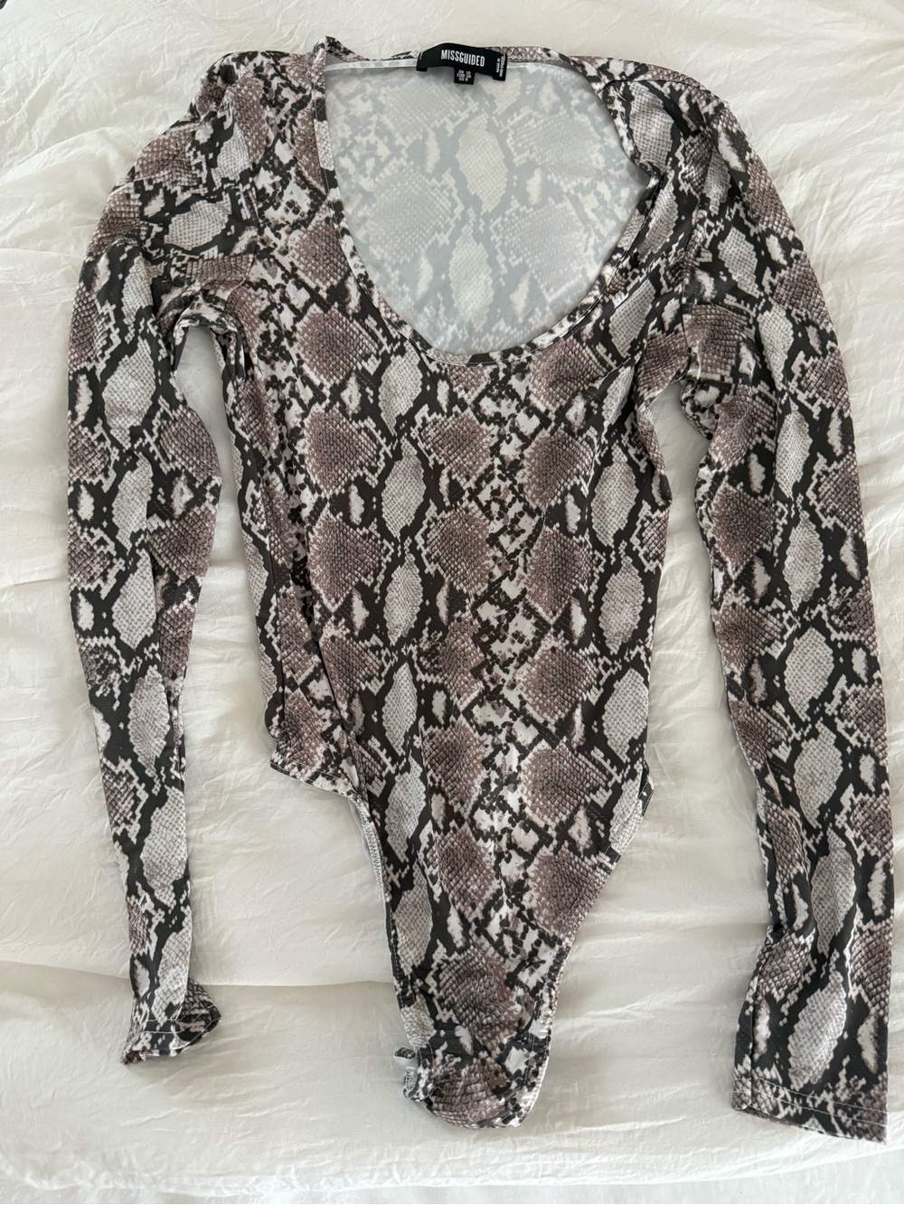 Missguided Snake-Print Long Sleeve Bodysuit - Taupe/Black/White